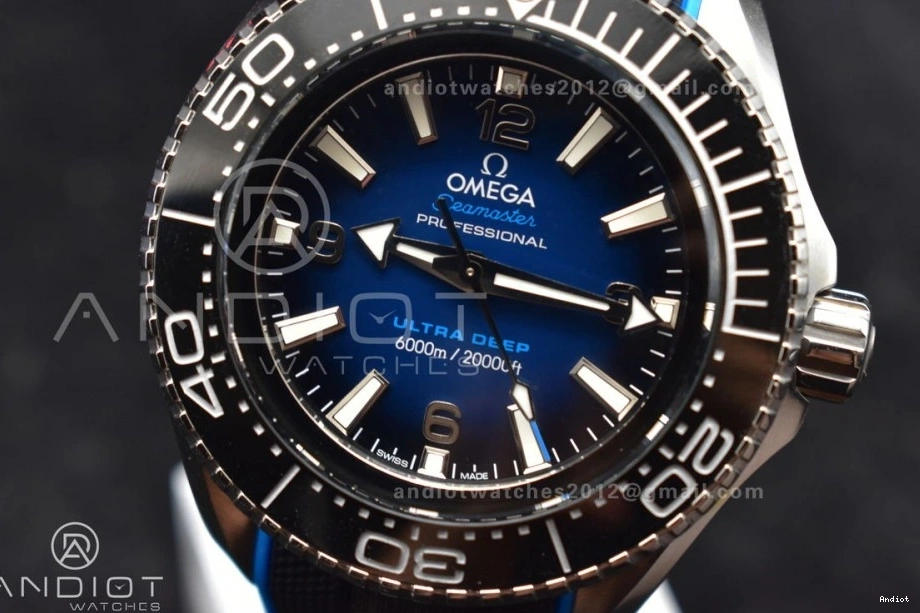 6000M Ceramic SS Black on 1:1 Bezel TF Blue Black Best Edition Deep A2824 Dial Ultra Seamaster Rubber Strap 1220